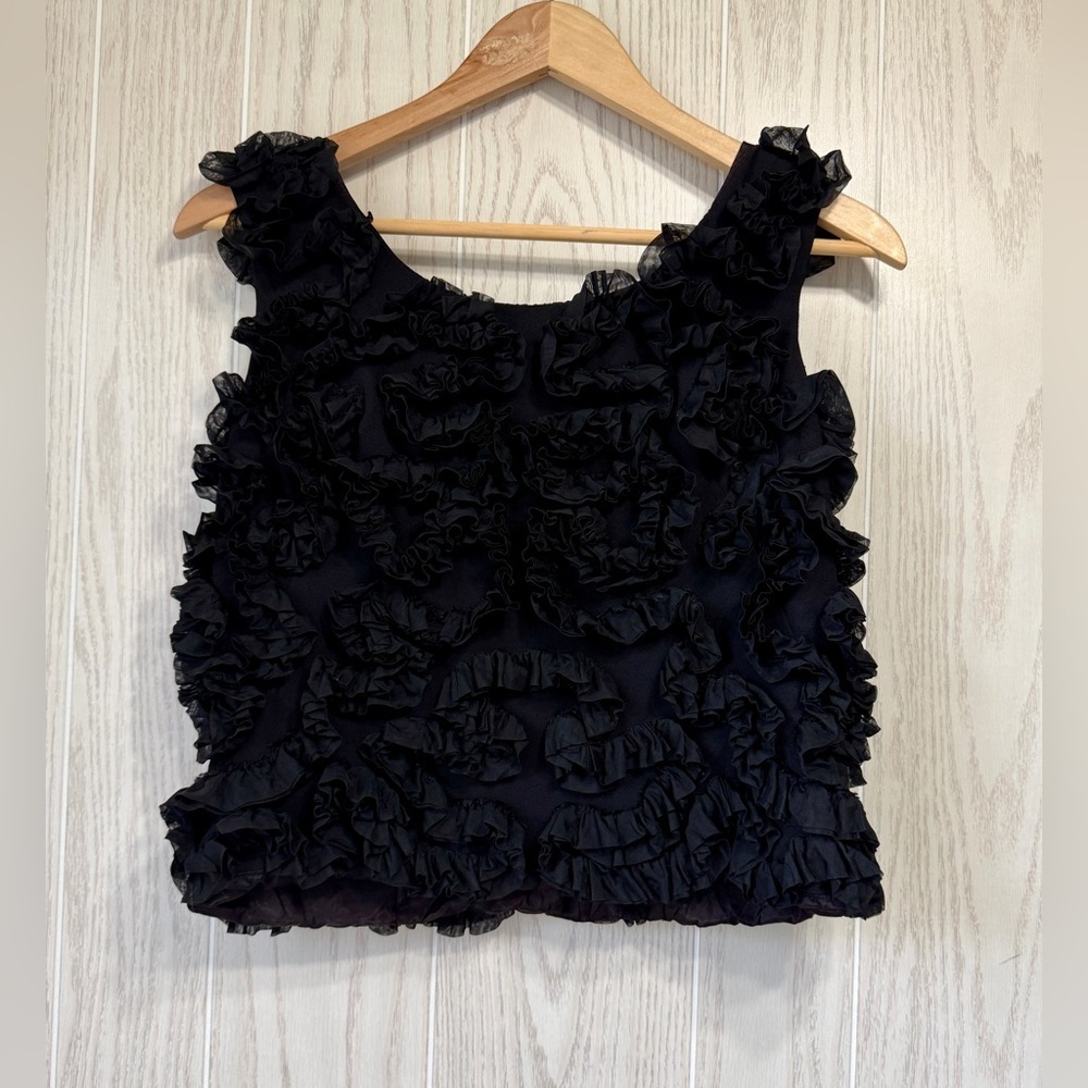 Saba JRS California Black Ruffles & Ribbons Top Size Small